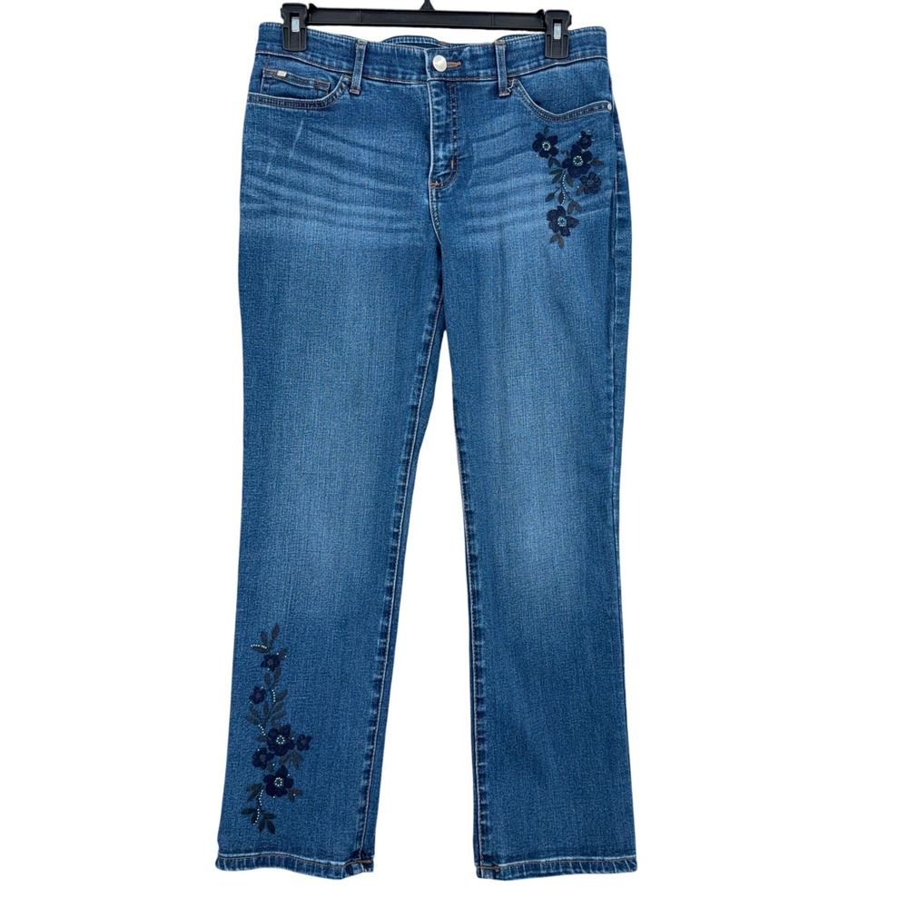 Lee Flex Motion Straight Leg Jeans Womens 12 Short Cotton Blend Blue Floral